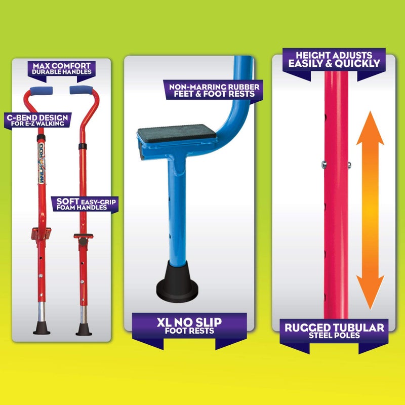 Geospace Original Walkaroo Steel 'Wee' Balance Stilts with Adjustable Height for Little Kids & Beginners (Ages 4+ and up to 120 lbs) For Active Play & Excercise; comes in Assorted Colors (Red or Blue) - Image 4